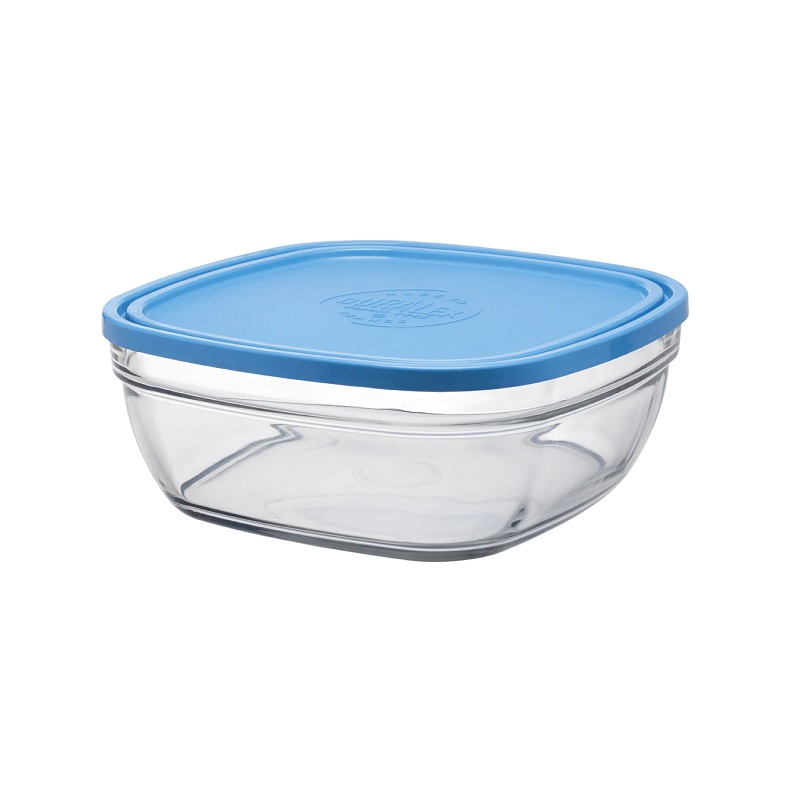 Boîte de conservation en verre avec couvercle en plastique bleu Duralex
